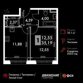 Квартира 35,2 м², 1-комнатные - изображение 1