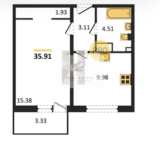 Квартира 34,9 м², 1-комнатная - изображение 1