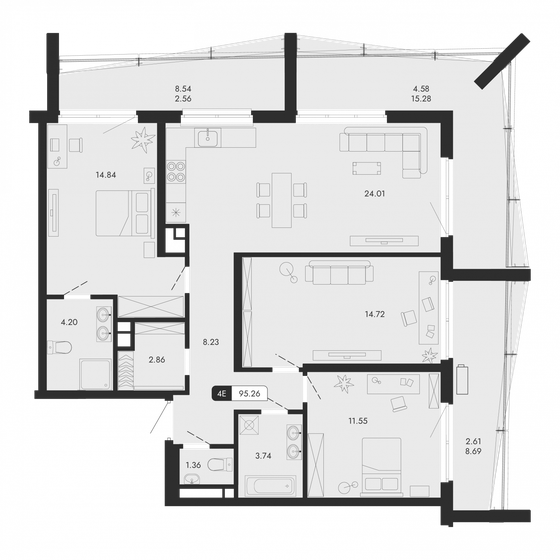 95,3 м², 4-комнатная квартира 26 907 682 ₽ - изображение 1