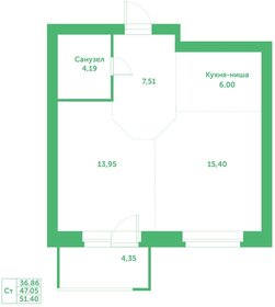 Квартира 47,1 м², 1-комнатная - изображение 1