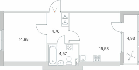 Квартира 43,3 м², 1-комнатная - изображение 1