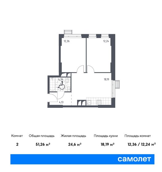 51,3 м², 2-комнатные апартаменты 11 250 932 ₽ - изображение 21