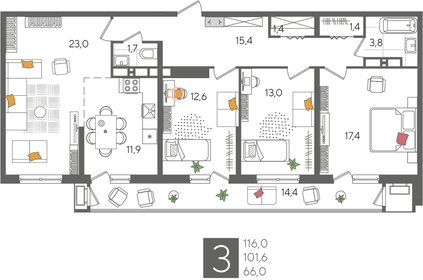 116 м², 3-комнатная квартира 20 311 600 ₽ - изображение 9