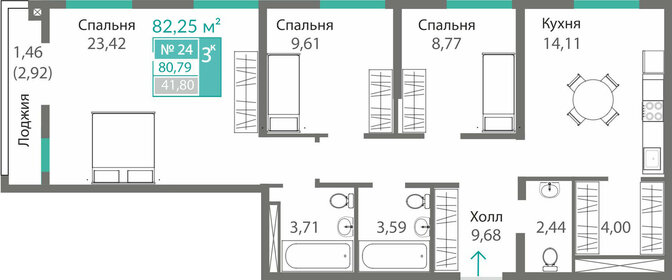 Квартира 80,8 м², 3-комнатная - изображение 1