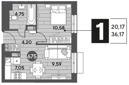 Квартира 36,2 м², 1-комнатная - изображение 1