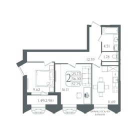 Квартира 57,8 м², студия - изображение 1