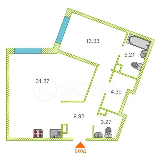 67,5 м², 1-комнатная квартира 7 200 000 ₽ - изображение 1