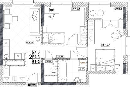 68 м², 2-комнатная квартира 16 500 000 ₽ - изображение 41