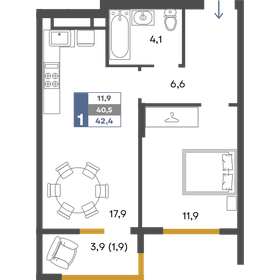 Квартира 42,4 м², 1-комнатная - изображение 1