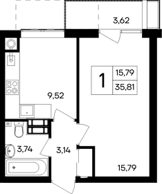 Квартира 35,8 м², 1-комнатная - изображение 1