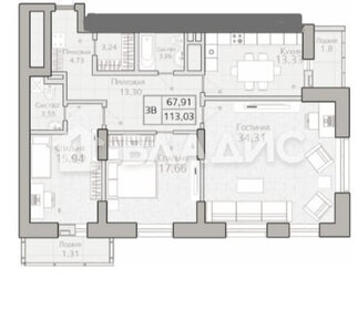 Квартира 113 м², 3-комнатная - изображение 1