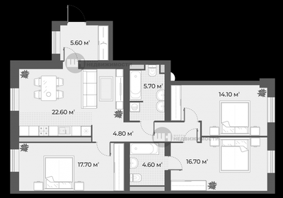 Квартира 92,7 м², 4-комнатная - изображение 1