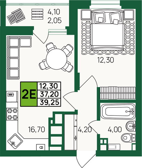 39,3 м², 1-комнатная квартира 4 586 445 ₽ - изображение 1