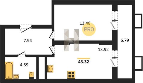 Квартира 43,3 м², 1-комнатная - изображение 1