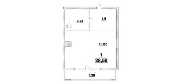 Квартира 28,6 м², студия - изображение 1