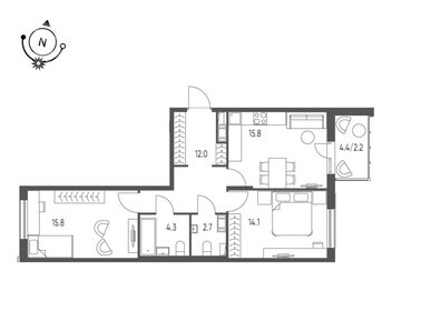 Квартира 66,9 м², 2-комнатная - изображение 1