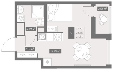 24,1 м², квартира-студия 3 330 000 ₽ - изображение 46