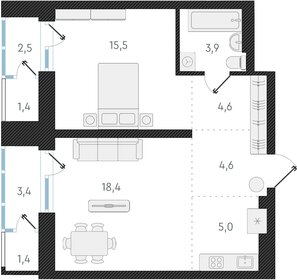 51,4 м², 2-комнатная квартира 6 990 000 ₽ - изображение 76