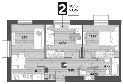 64 м², 2-комнатная квартира 8 979 984 ₽ - изображение 10