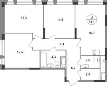 Квартира 74,1 м², 3-комнатная - изображение 1