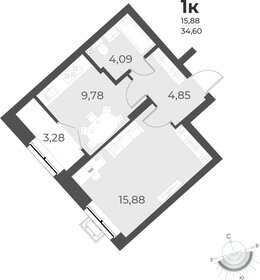 Квартира 34,6 м², 1-комнатная - изображение 1