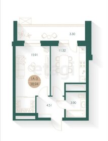 Квартира 38,9 м², 1-комнатная - изображение 1