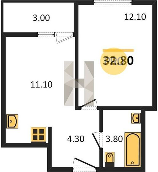32,8 м², 1-комнатная квартира 3 882 600 ₽ - изображение 19