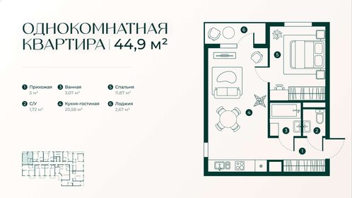 Квартира 44,9 м², 2-комнатная - изображение 1