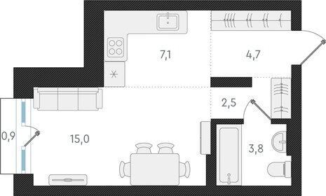 33,3 м², квартира-студия 6 000 000 ₽ - изображение 13