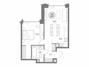 Квартира 51,9 м², 1-комнатная - изображение 1