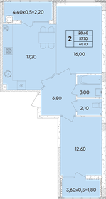 Квартира 61,7 м², 2-комнатная - изображение 1