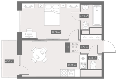 Квартира 38,5 м², 1-комнатная - изображение 1