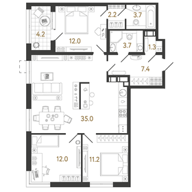 Квартира 88,5 м², 3-комнатная - изображение 1