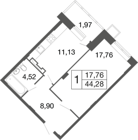 Квартира 44,3 м², 1-комнатная - изображение 1