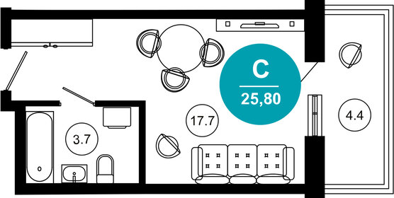 Квартира 25,8 м², 1-комнатные - изображение 1