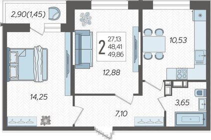 49,9 м², 2-комнатная квартира 6 207 570 ₽ - изображение 1