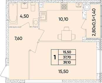 Квартира 39,1 м², 1-комнатная - изображение 1