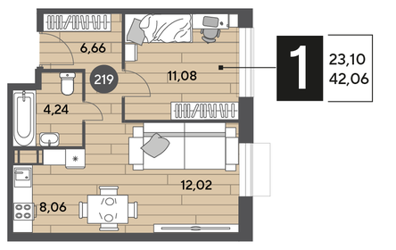 42,1 м², 1-комнатная квартира 6 950 000 ₽ - изображение 97