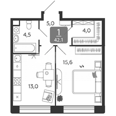 Квартира 42,1 м², 1-комнатная - изображение 1