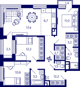 74 м², 3-комнатная квартира 11 726 322 ₽ - изображение 12