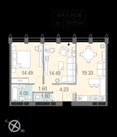 Квартира 60,6 м², 2-комнатная - изображение 1