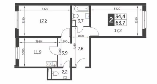 Квартира 63,6 м², 2-комнатная - изображение 1