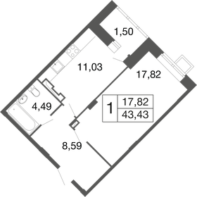 Квартира 43,4 м², 1-комнатная - изображение 1