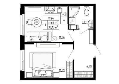 Квартира 33,1 м², 1-комнатная - изображение 1