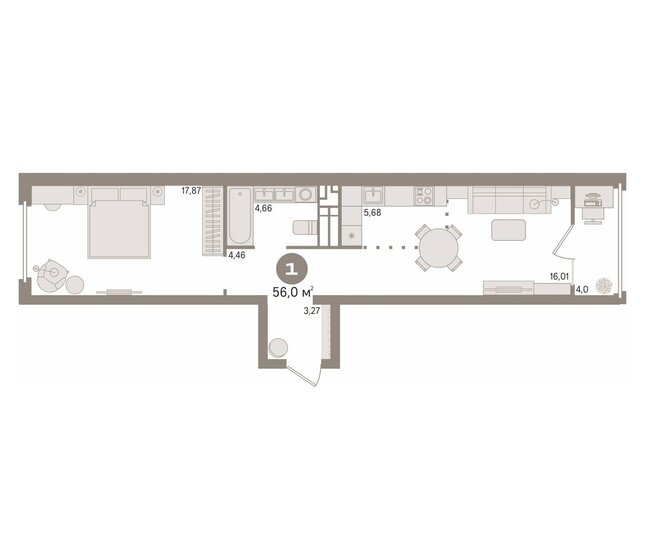 56 м², 1-комнатная квартира 8 350 000 ₽ - изображение 1