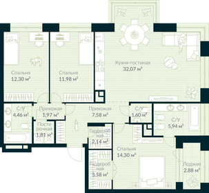 Квартира 101,2 м², 3-комнатная - изображение 1