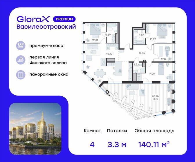 140,1 м², 4-комнатная квартира 77 060 496 ₽ - изображение 1