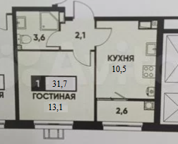 Квартира 31,7 м², 1-комнатная - изображение 1
