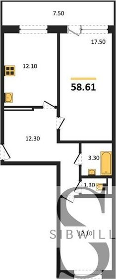 58,6 м², 2-комнатная квартира 6 300 000 ₽ - изображение 36