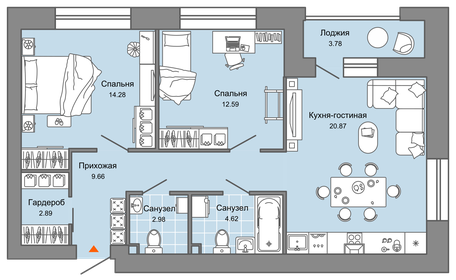66 м², 3-комнатная квартира 5 850 000 ₽ - изображение 49